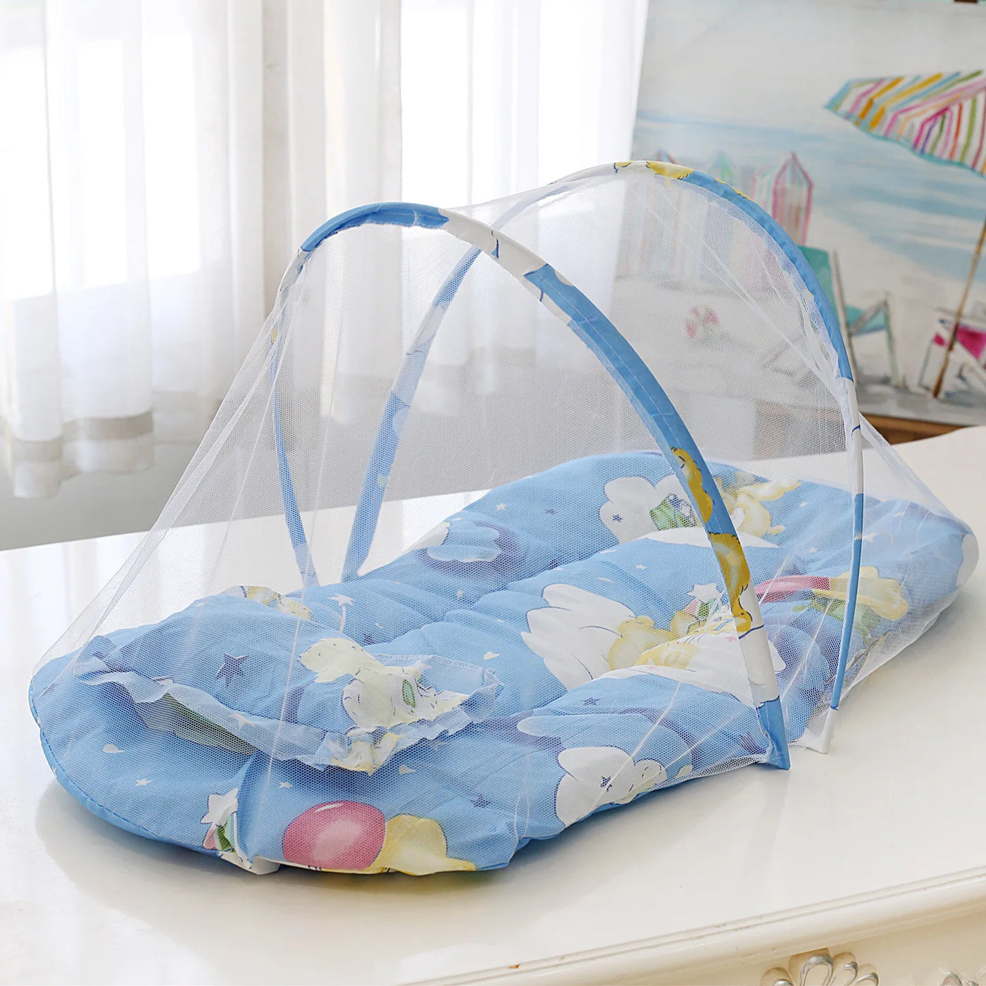 Baby Crib Mosquitoes Net Portable Foldable Infant Bed Household Anti-mosquito Mesh Cover with Cushions Small Pillows